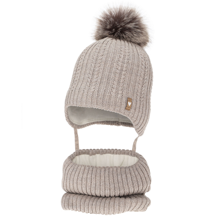 Winterset Mädchen: Mütze und Schlauchschal mit Merinowolle, Beige, Muanda