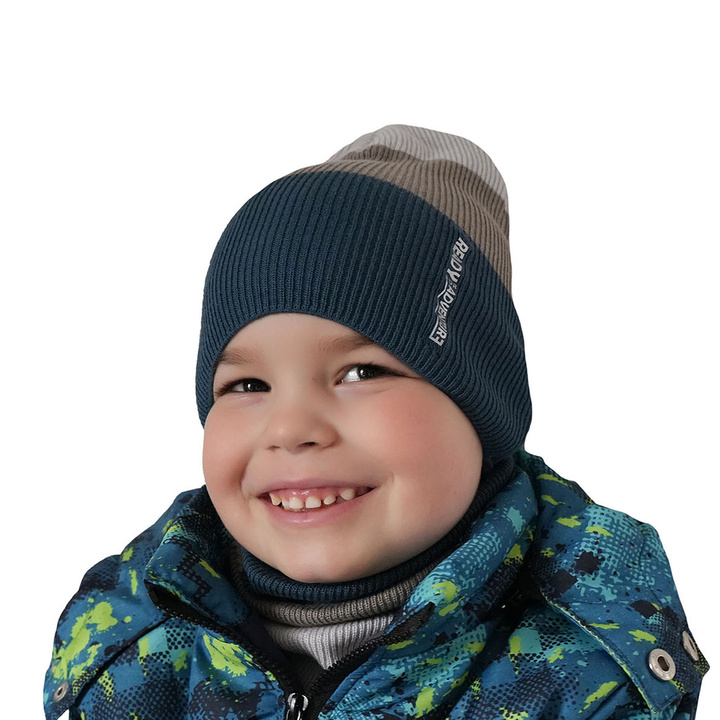 Herbst und Frühlingsset Jungen: Mütze und Schlauchschal Blau Bono