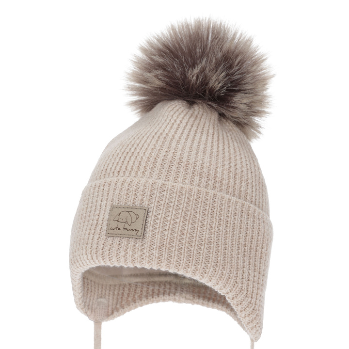 Wintermütze für Mädchen, beige, 100% Merinowolle, Jena
