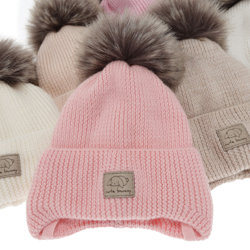Wintermütze für Mädchen, cremeweiß, mit Bändern, 100% Merinowolle, Jena