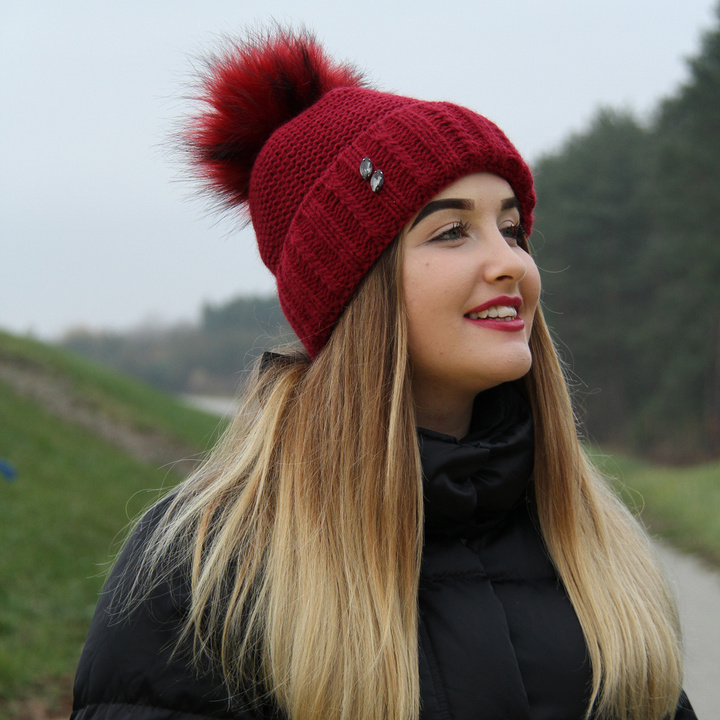 Wintermütze Damen mit Bommel Grau Prima