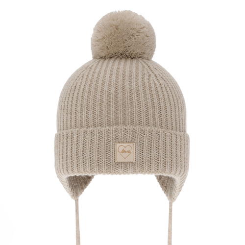 Wintermütze für Mädchen aus 100% extrafeiner Merinowolle, gefüttert mit Wollfleece in Beige Havana