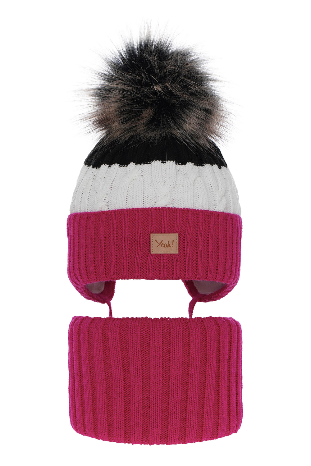 Winterset Mädchen: Mütze und Schlauchschal mit Bommel Rosa Riviera