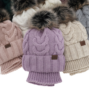 Winterset Mädchen: Mütze und Schlauchschal mit Bommel Violett Torina