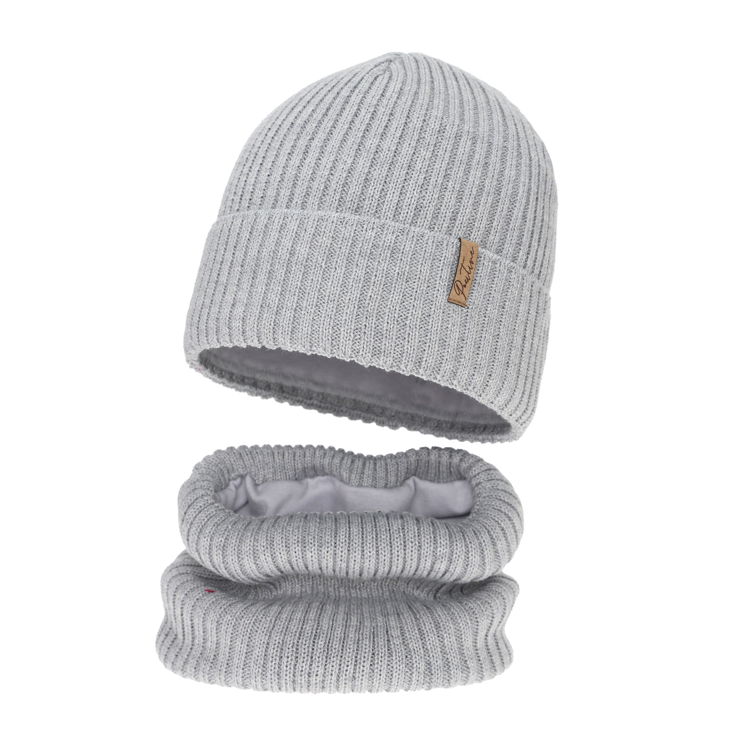 Winterset Mädchen: Mütze und Schlauchschal, grau, mit Polarfleecefutter, mit Merinowolle, Odette