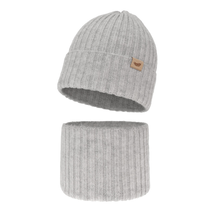 Winterset für Mädchen: Mütze und Schlauchschal mit Merinowolle in Grau Karmina