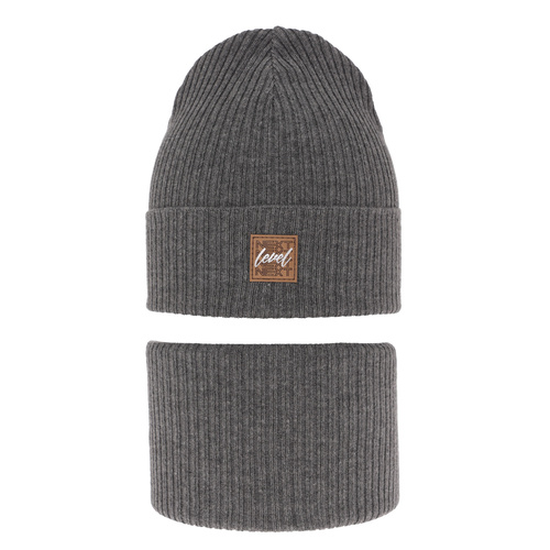 Herbst und Frühlingsset Jungen: Mütze und Schlauchschal, mit Baumwolle, Grau Fenix