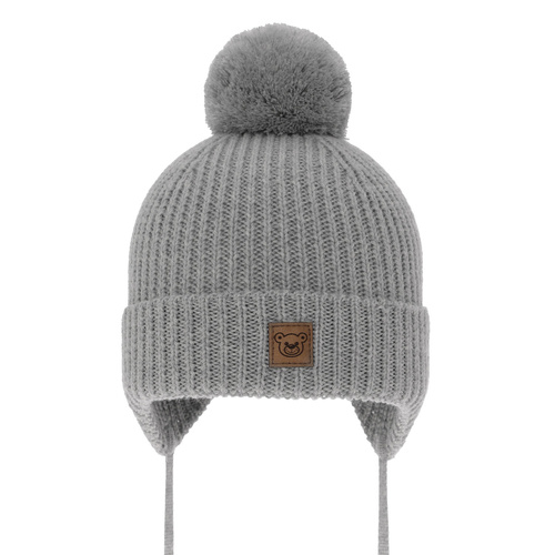 Wintermütze Jungen 100% extrafeine Merinowolle, gefüttert mit Wollfleece Grau Tofik