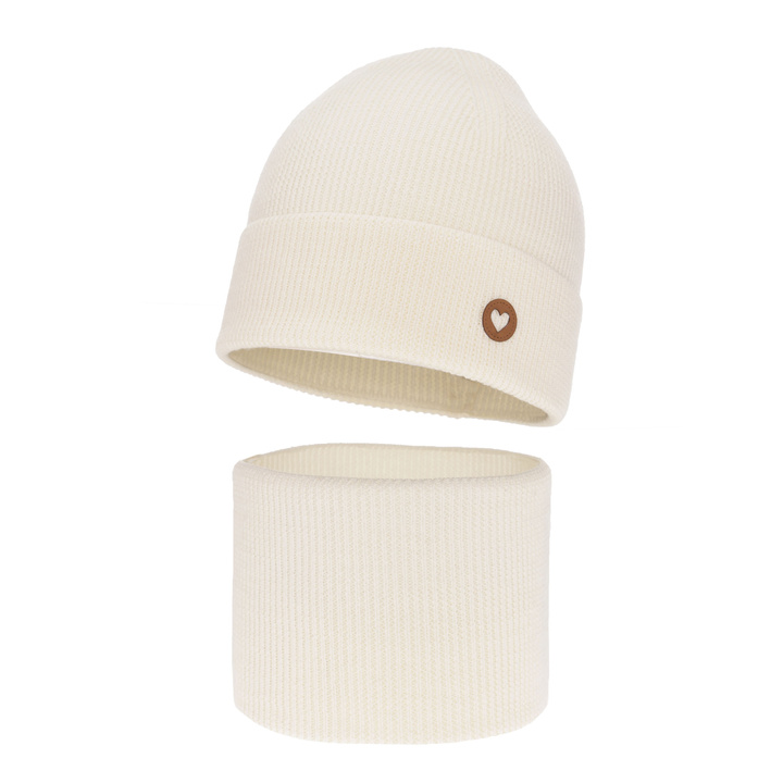 Herbst und Frühlingsset Mädchen: Mütze und Schlauchschal 100% extrafeine Merinowolle Cremefarben Brook