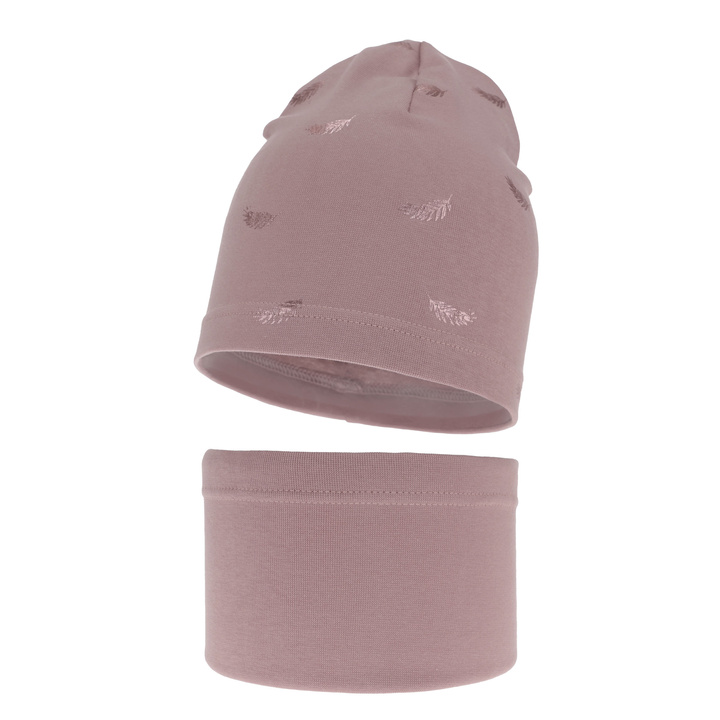 Herbst und Frühlingsset Mädchen baumwolle: Mütze und Schlauchschal Rosa Florena