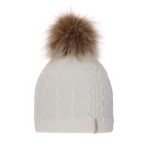 Wintermütze Damen mit Bommel Cremefarben Xena