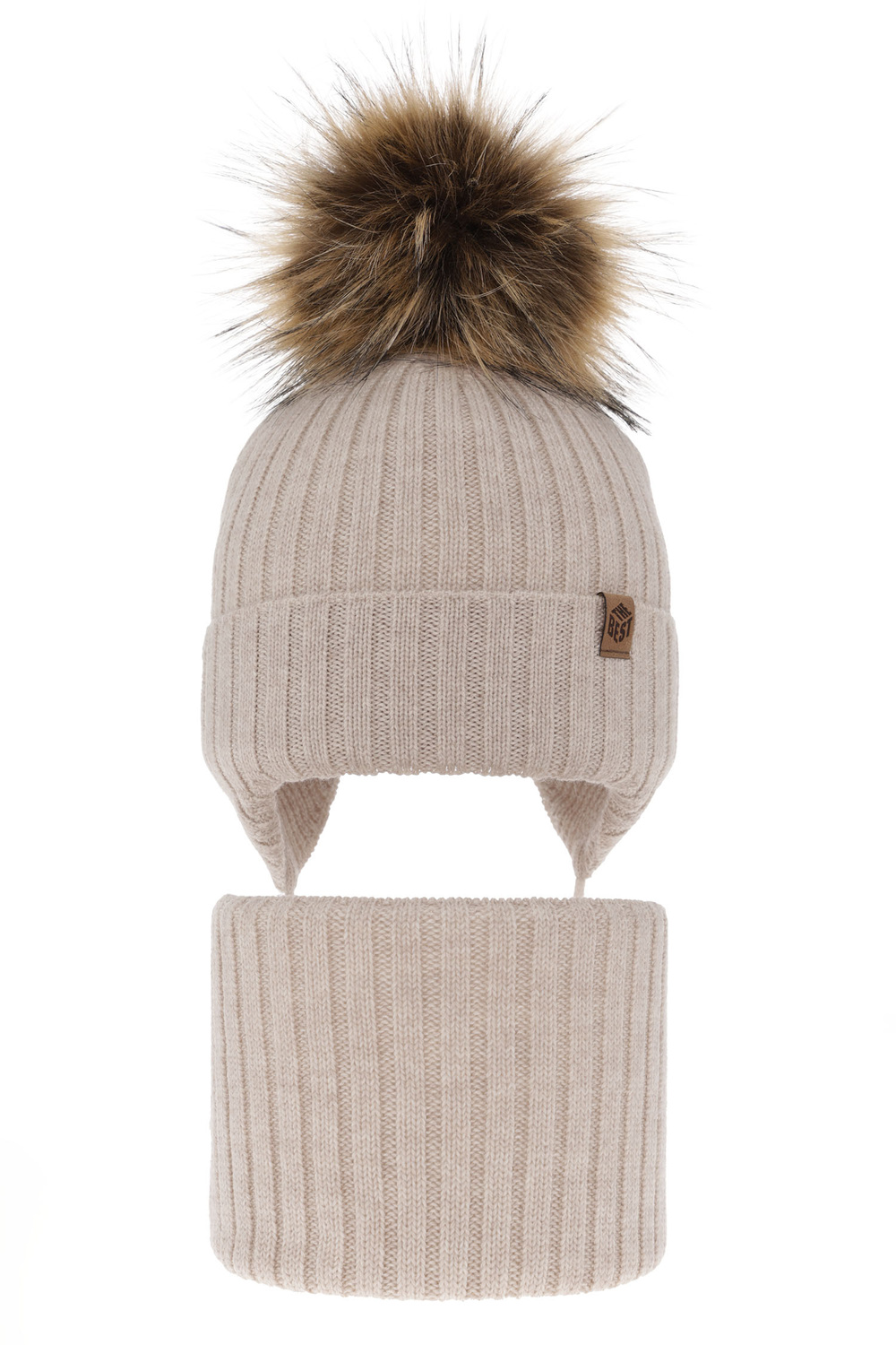 Winterset für Jungen: Mütze und Schlauchschal aus 100% extrafeiner Merinowolle in Beige Juno