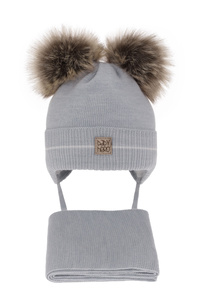 Winterset Jungen: Mütze und Schal mit zwei Bommeln Blau Melon