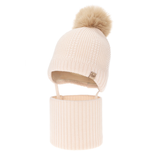 Mütze und Schlauchschal für Mädchen Winterset, hellrosa, 100% Merinowolle, mit Wollvliesfutter, gebunden Danielle