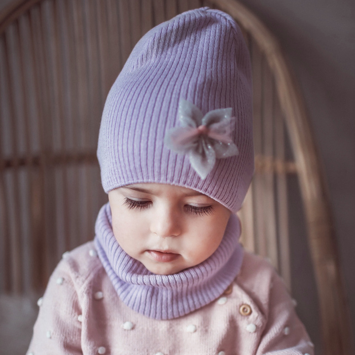 Herbst und Frühlingsset Mädchen: Mütze und Schlauchschal Violett Tunezja
