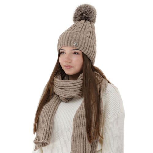 Winterset Damen: Mütze und Schal, Winter, beige, Lunetta