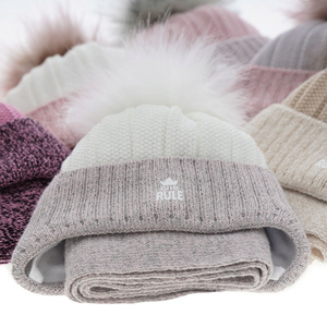Winterset Mädchen: Mütze und Schal mit Bommel Beige Sindi