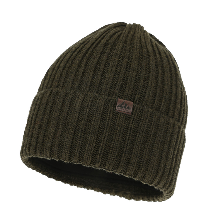 Wintermütze Herren, khaki, mit Merinowolle, Huno