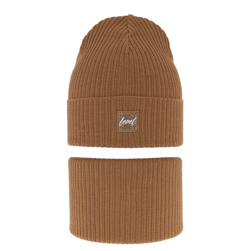 Herbst und Frühlingsset Jungen: Mütze und Schlauchschal, mit Baumwolle, Camel Fenix