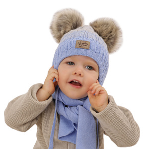 Winterset Jungen: Mütze und Schal mit zwei Bommeln Beige Platon