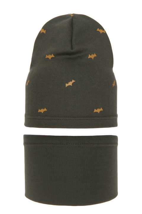 Herbst und Frühlingsset Jungen: Mütze und Schlauchschal Khaki Gacek