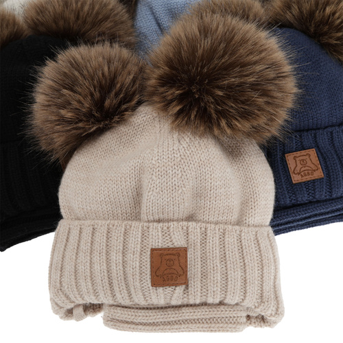 Jungen Mütze und Schal, Winter Set, dunkelblau, 100% Merinowolle, gefüttert mit Wollfleece, Ronik
