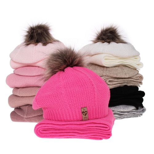 Winterset Mädchen: Mütze und Schal mit Bommel Rosa Elif
