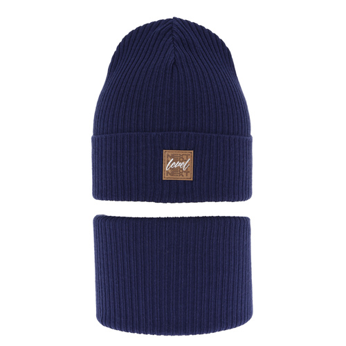 Herbst und Frühlingsset Jungen: Mütze und Schlauchschal, mit Baumwolle, Navy Blau Fenix