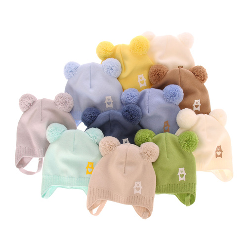 Herbst und Frühlingsmütze für Jungen mit zwei Bommeln Beige Barney