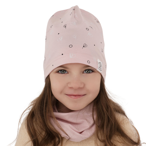 Herbst und Frühlingsset Mädchen baumwolle: Mütze und Schlauchschal Beige Fiora