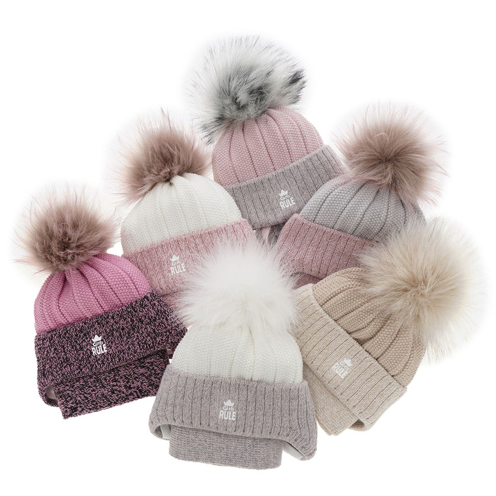 Winterset Mädchen: Mütze und Schal mit Bommel Rosa Sindi
