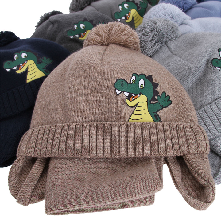 Winterset Jungen: Mütze und Schlauchschal mit Bommel Schwarz Damir