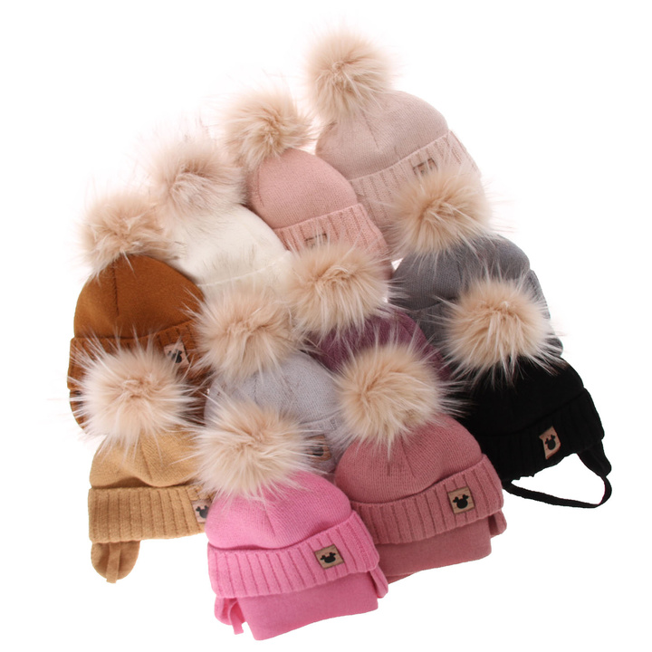 Winterset Mädchen: Mütze und Schal mit Bommel Camel Tendi