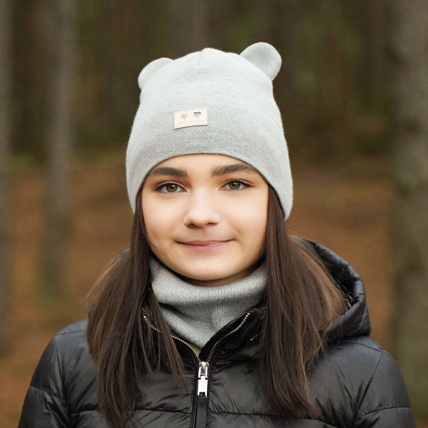 Winterset Mädchen: Mütze und Schlauchschal Grau Xantia