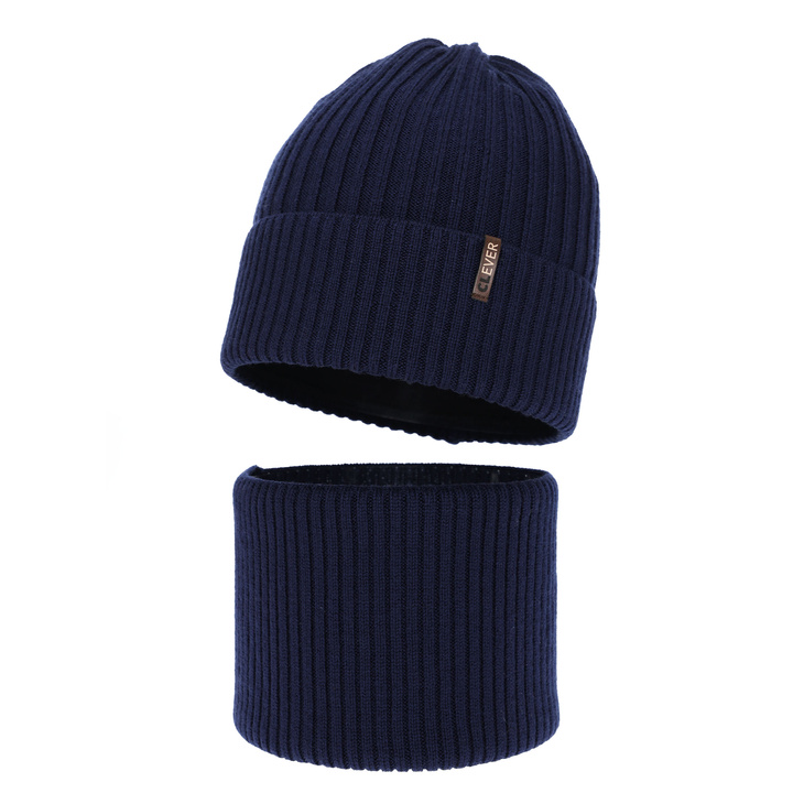 Winterset Jungen: Mütze und Schlauchschal, 100% Merinowolle, Navy Blau, Gizmo