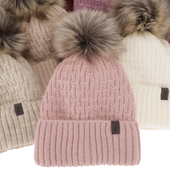 Wintermütze Damen mit Bommel Rosa Gaba