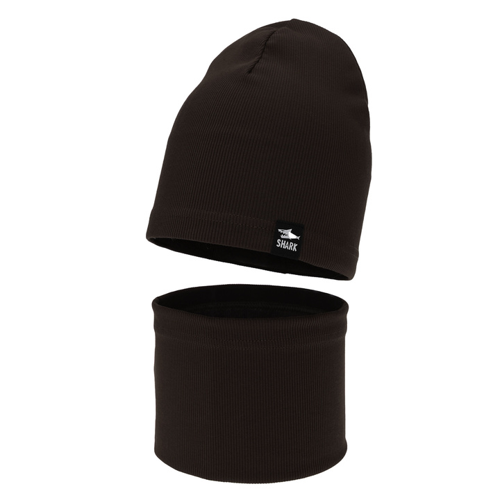 Herbst und Frühlingsset Jungen: Mütze und Schlauchschal, dunkelbraun, Rumel