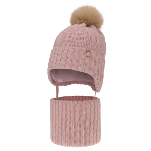 Winterset für Mädchen: Mütze und Schlauchschal mit Bommel in Rosa Kaya