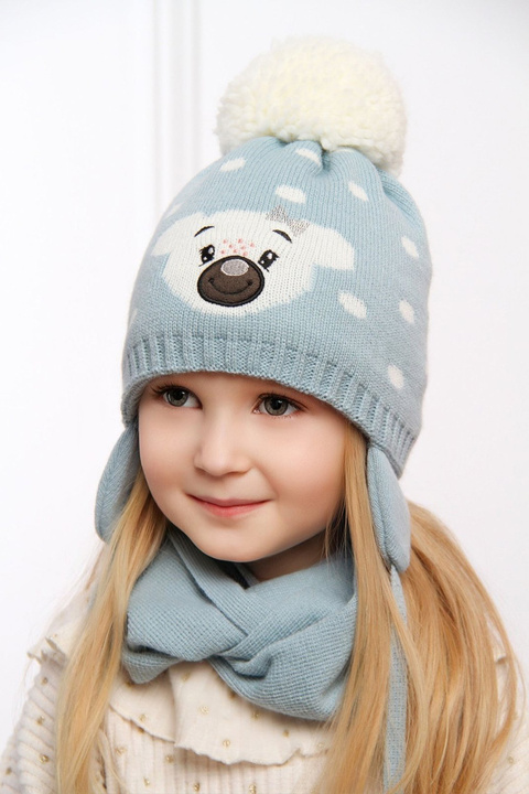 Winterset Mädchen: Mütze und Schlauchschal mit Bommel Light blue Siena