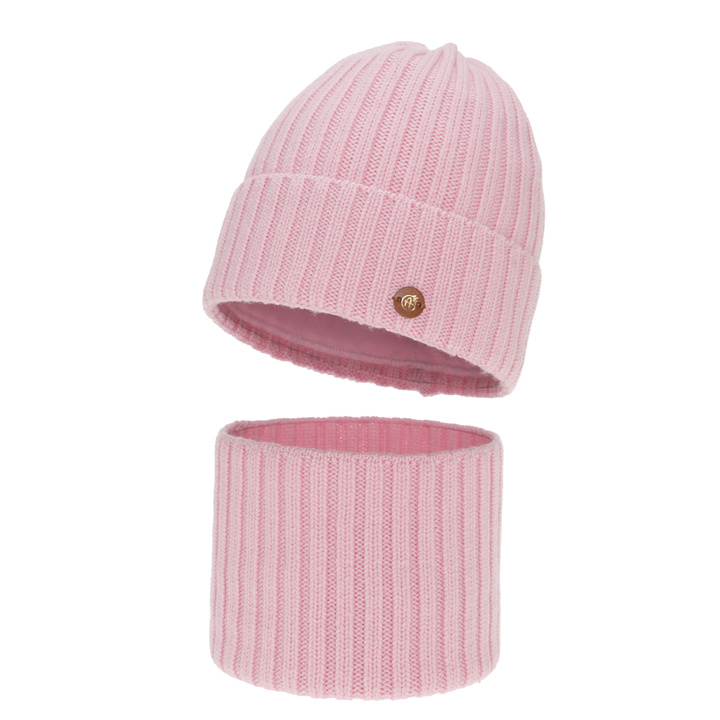 Winterset Mädchen: Mütze und Schlauchschal, rosa, 100% Merinowolle, Baumwollfutter, Vanira