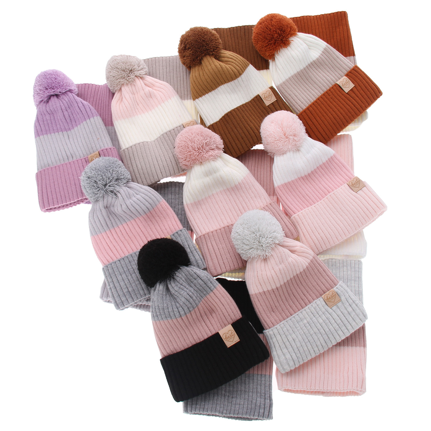 Winterset Mädchen: Mütze und Schlauchschal mit Bommel Schwarz Indiana