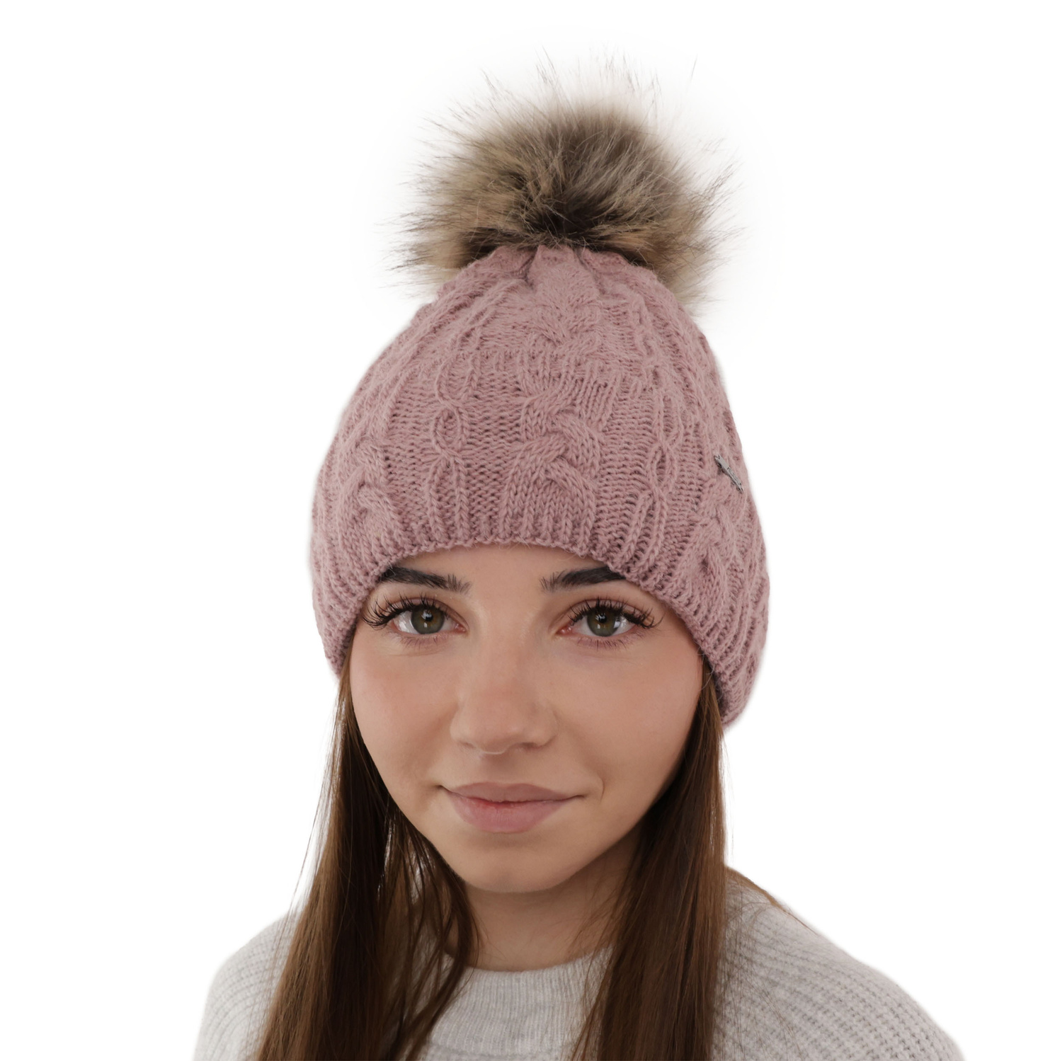 Wintermütze Damen mit Bommel Rosa Omega