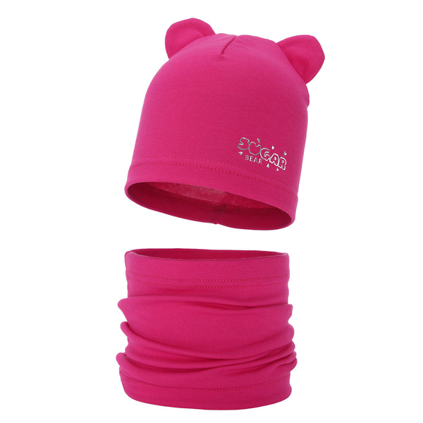 Herbst und Frühlingsset Mädchen baumwolle: Mütze und Schlauchschal Rosa Cyntia