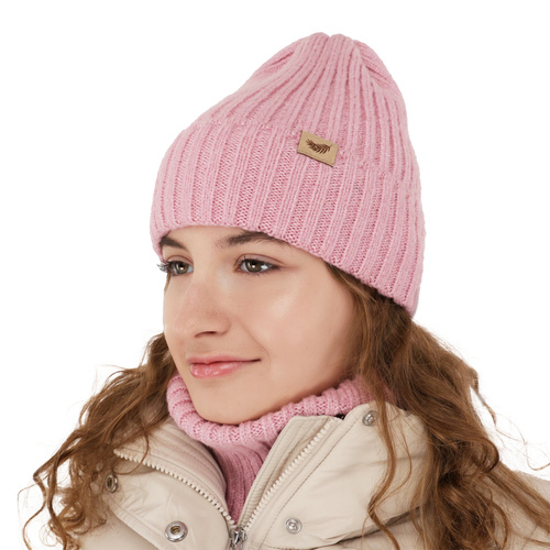 Winterset für Mädchen: Mütze und Schlauchschal mit Merinowolle in Schwarz Karmina