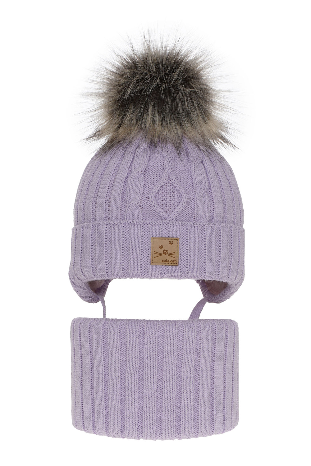 Winterset Mädchen: Mütze und Schlauchschal mit Bommel Violett Aida