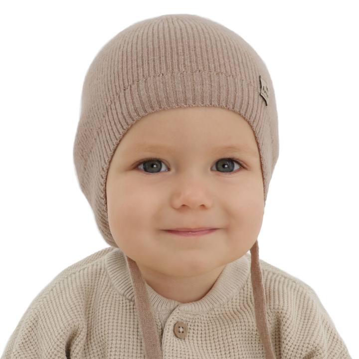 Herbst und Frühlingsmütze für Jungen, dunkelbeige, Merinowolle mit Kaschmir, zum Binden, Tono