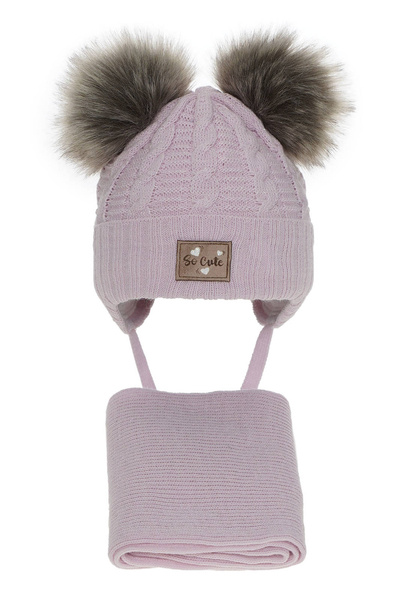Winterset Mädchen: Mütze mit glänzendem Faden (Lurex) und Schal mit zwei Bommeln Violett Klarita