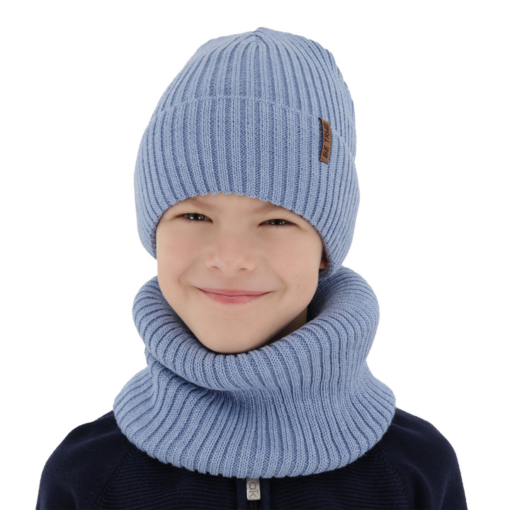 Winterset Jungen: Mütze und Schlauchschal, blau, mit Fleecefutter, mit Merinowolle, Colton