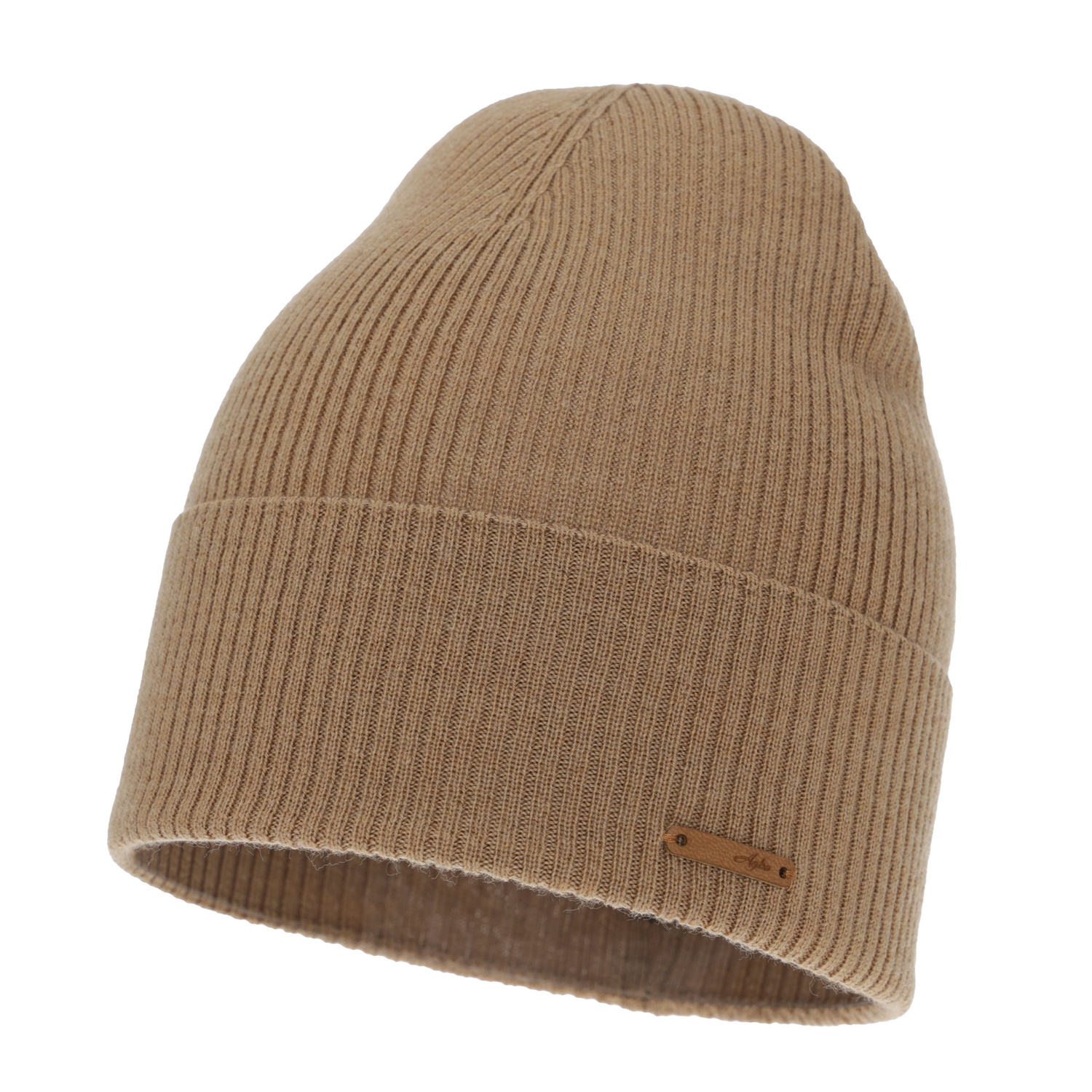 Herbst und Wintermütze Damen, camel, 100% Merinowolle, Flerra