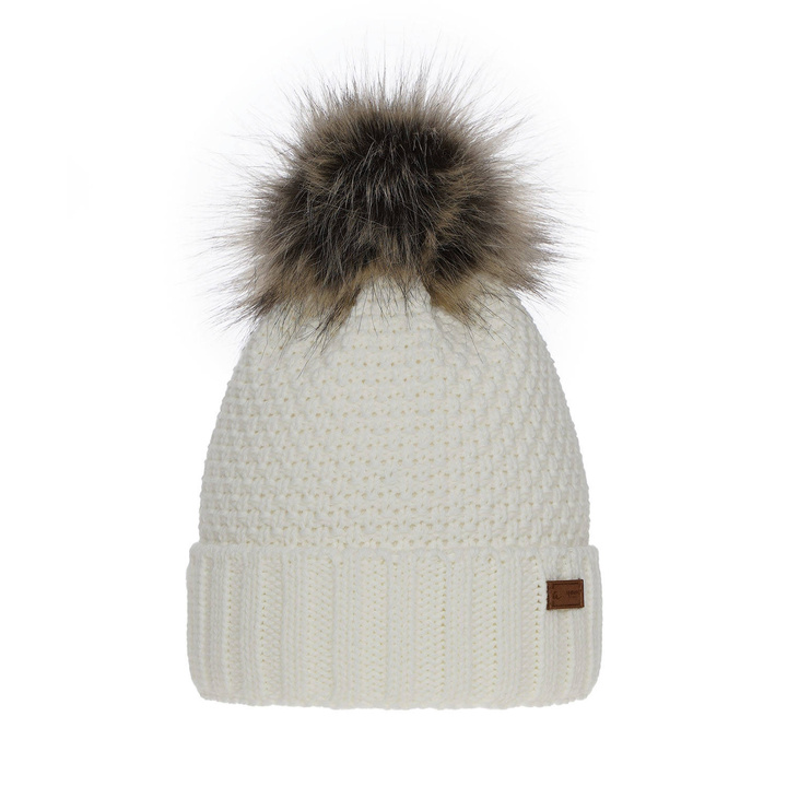 Wintermütze für Mädchen mit Bommel Cremefarben Pola
